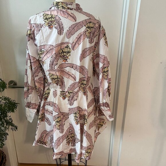 Desmond & Dempsey x H&M White Banana Print Balloon Sleeve Dress  Size Small - Picture 4 of 8